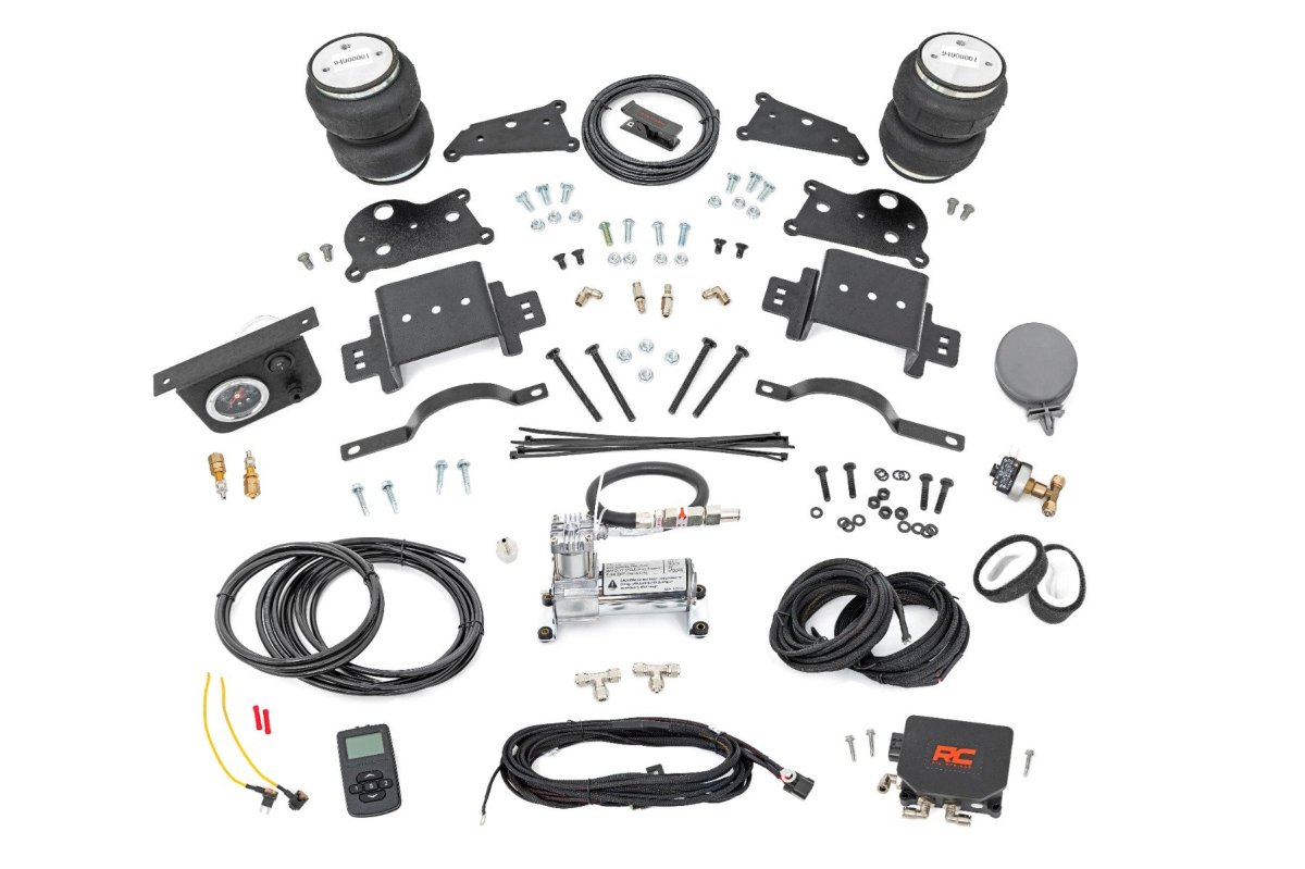 Ram 3500 Air Spring Kit - Rear - Rough Country - with compressor | Wireless Controller | 4 Inch Lift Kit - '14-'22